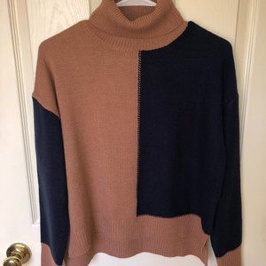 Women's SHEIN Colorblock High Low Hem Turtleneck Drop Shoulder Sweater